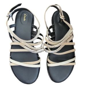CLARKS Karsea Ankle Snake strapy Leather Women Sandal‎ Size 9.5M